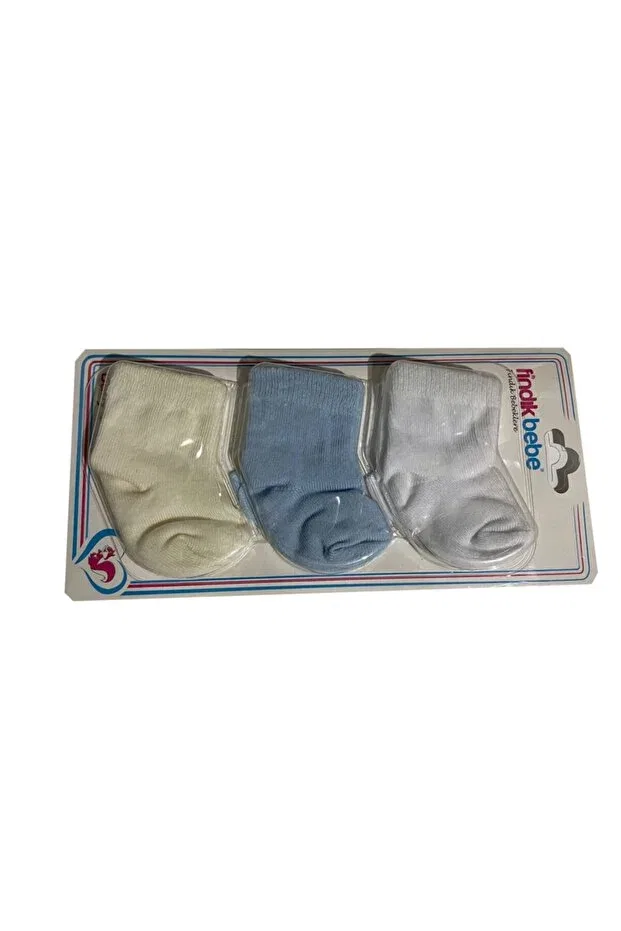 Детские носки для новорожденных однотонные Fındık Bebe, Ecru-Blue-White