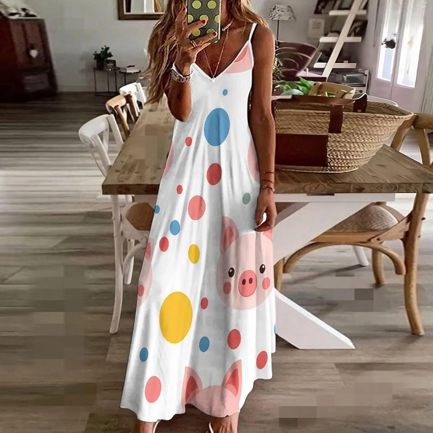 Женское повседневное платье на бретелях с полосками и горошком, Style — фото 2