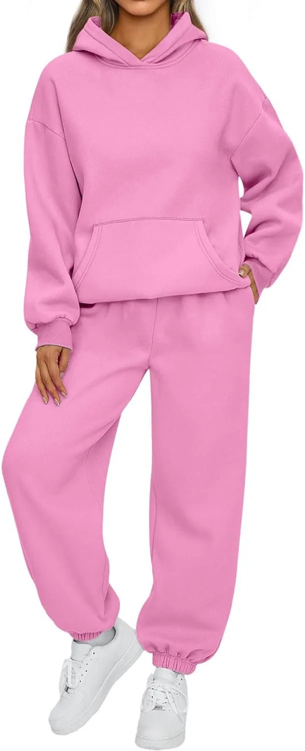 Женский комплект из худи и спортивных штанов, Oversized, розовый