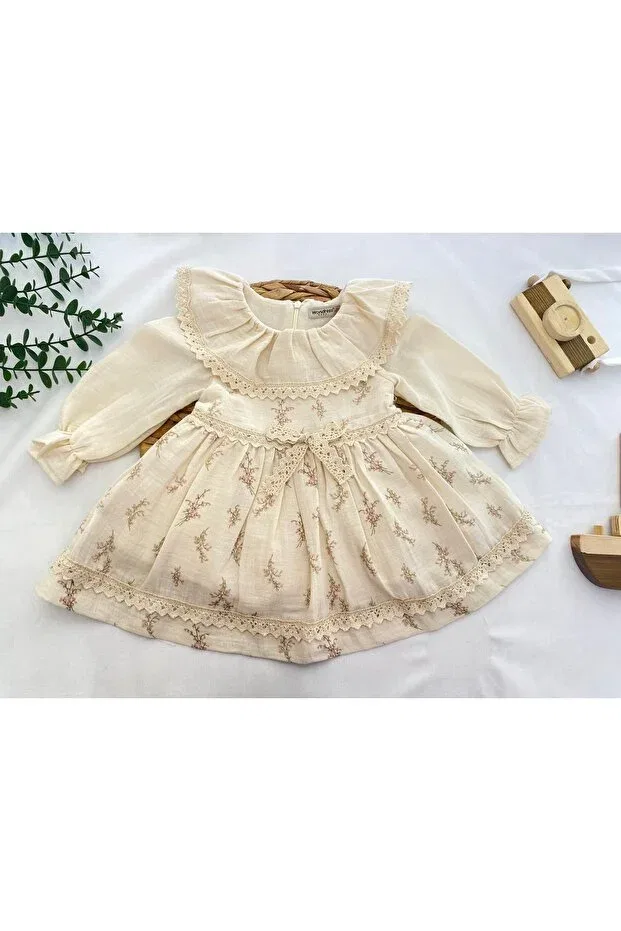 Детское платье для девочек ретро с длинным рукавом Wondress Baby, Nude Color