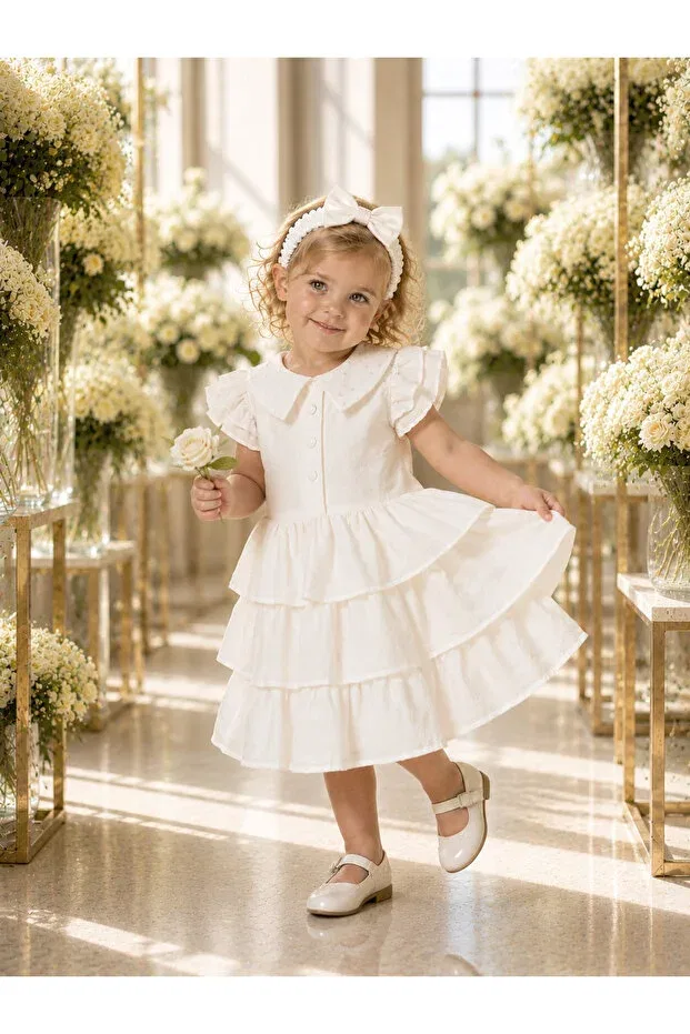 Детское платье для девочек с воланами Treemass, White