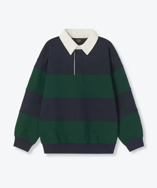 Свитшот оверсайз полосатый, регби, Musinsa Standard Kids, Navy/Deep Green — фото 2