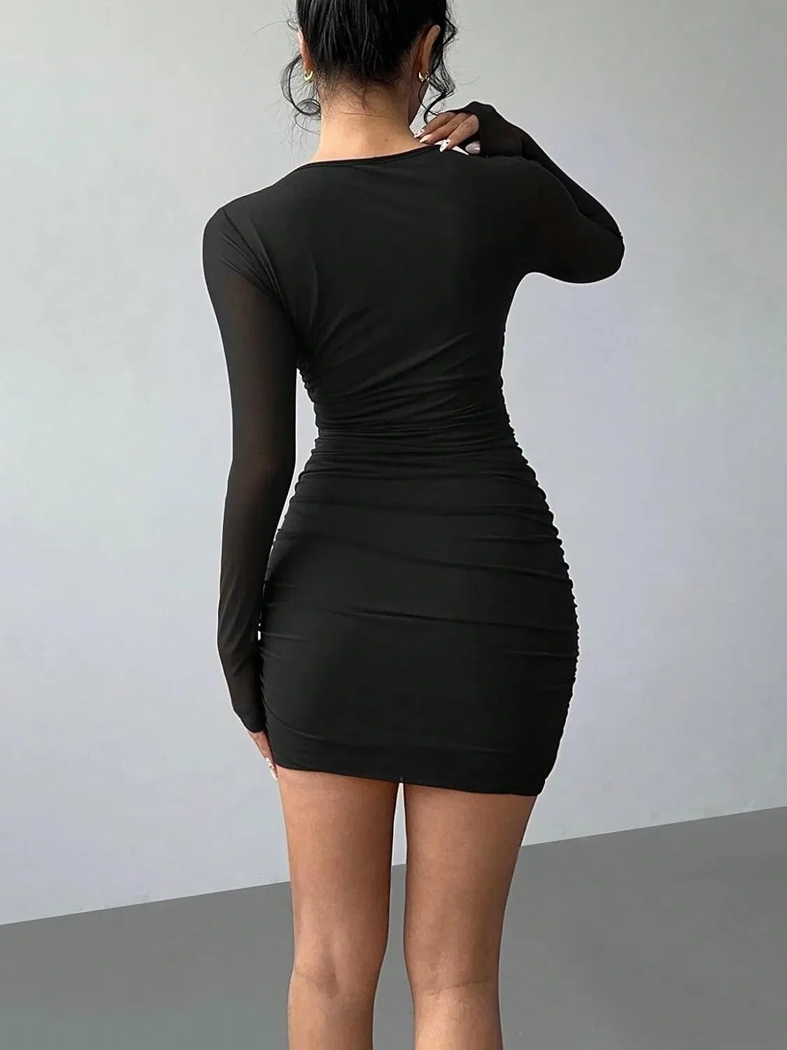 Женское элегантное мини-платье bodycon с длинным рукавом, Black — фото 2