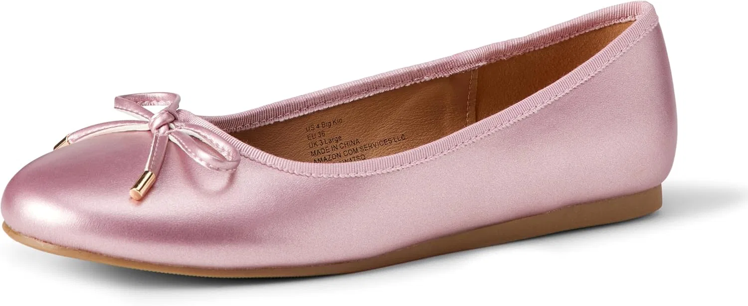 Детские балетки для девочек с бантом Amazon Essentials, Metallic Pink