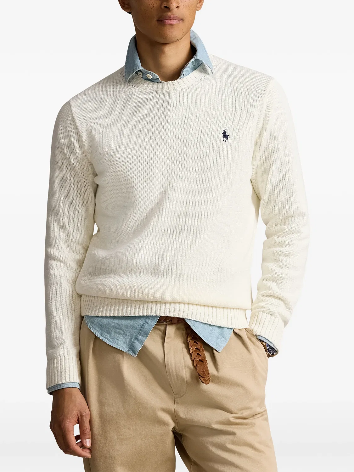 Свитер с вышитым логотипом Polo Ralph Lauren, нейтральные цвета — фото 3