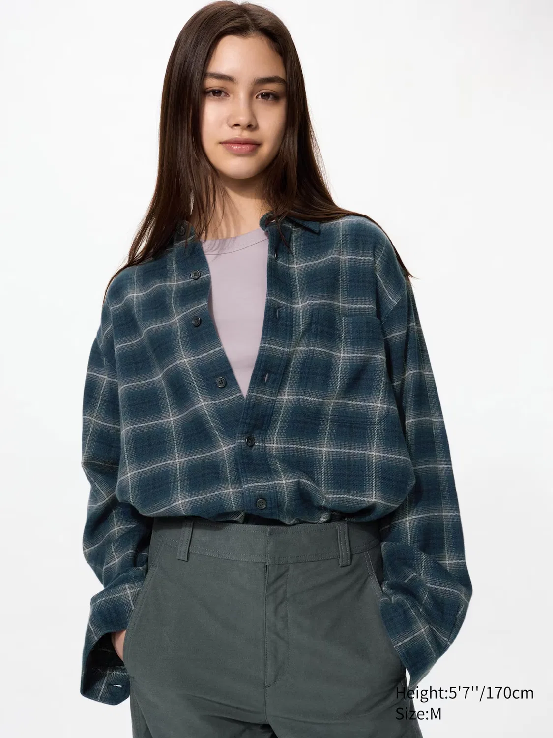 Рубашка Uniqlo, фланелевая клетчатая омбре — фото 4