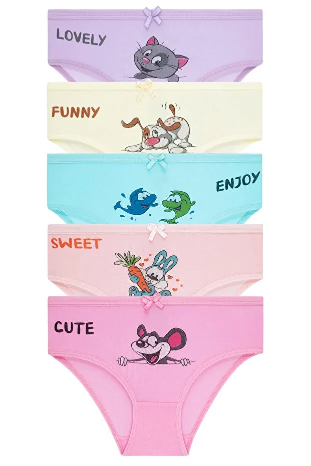 Детские трусы для девочек с принтом 5 шт Cute Animals Biyokids, Multicolored