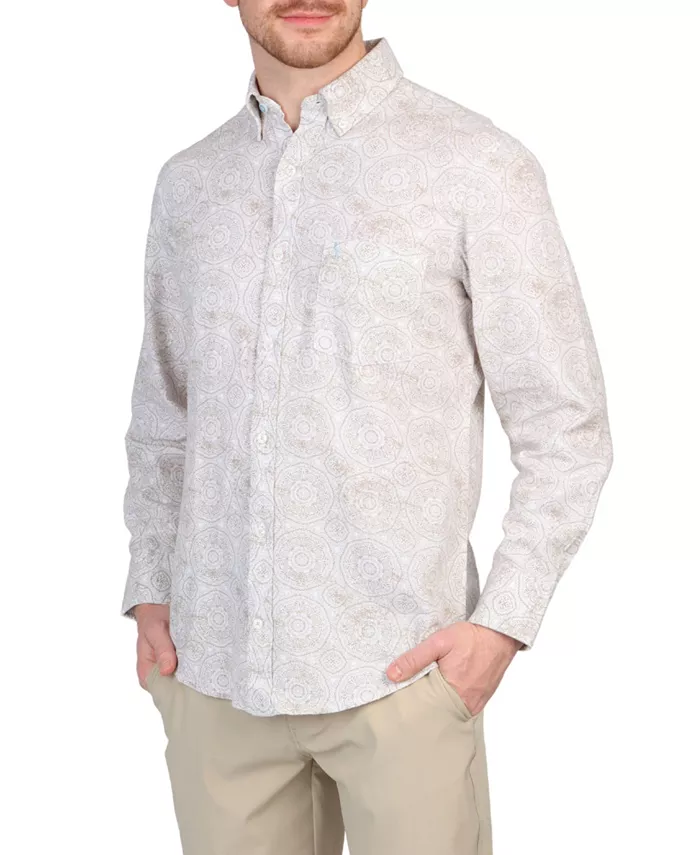 

Большая и высокая батиковая рубашка с длинным рукавом из смесового льна Tailorbyrd, белый