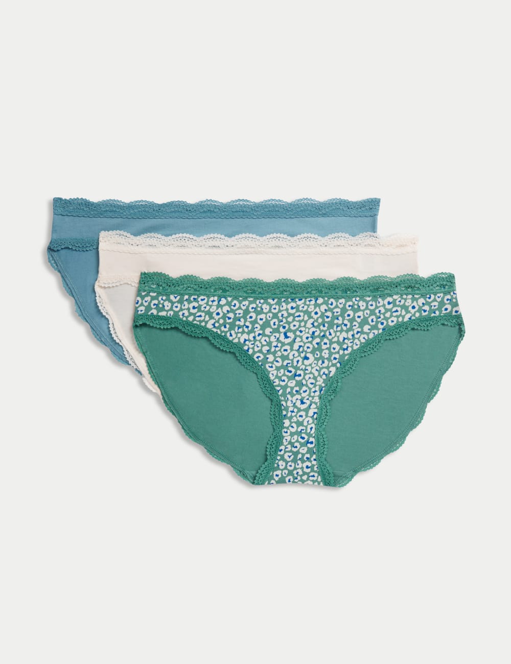 

3 пары трусиков-бикини из хлопка с принтом Marks & Spencer, цвет Sea green