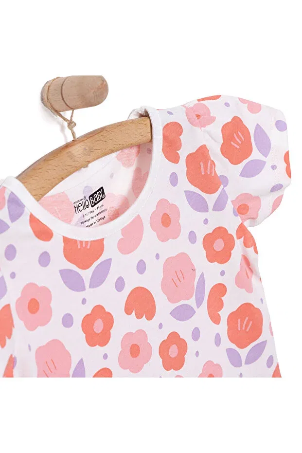 Детская футболка для девочек с цветочным принтом Hellobaby basic girl floral print t-shirt Ebebek Hello Baby, Ecru — фото 3