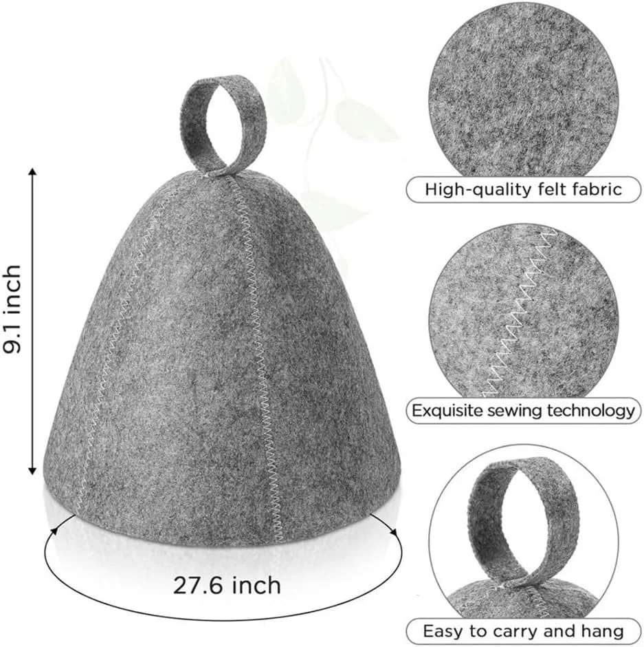 Шапка для сауны из фетра, Jurtmy, набор 3 шт, 70x23 см, Black + Grey + Grey — фото 2