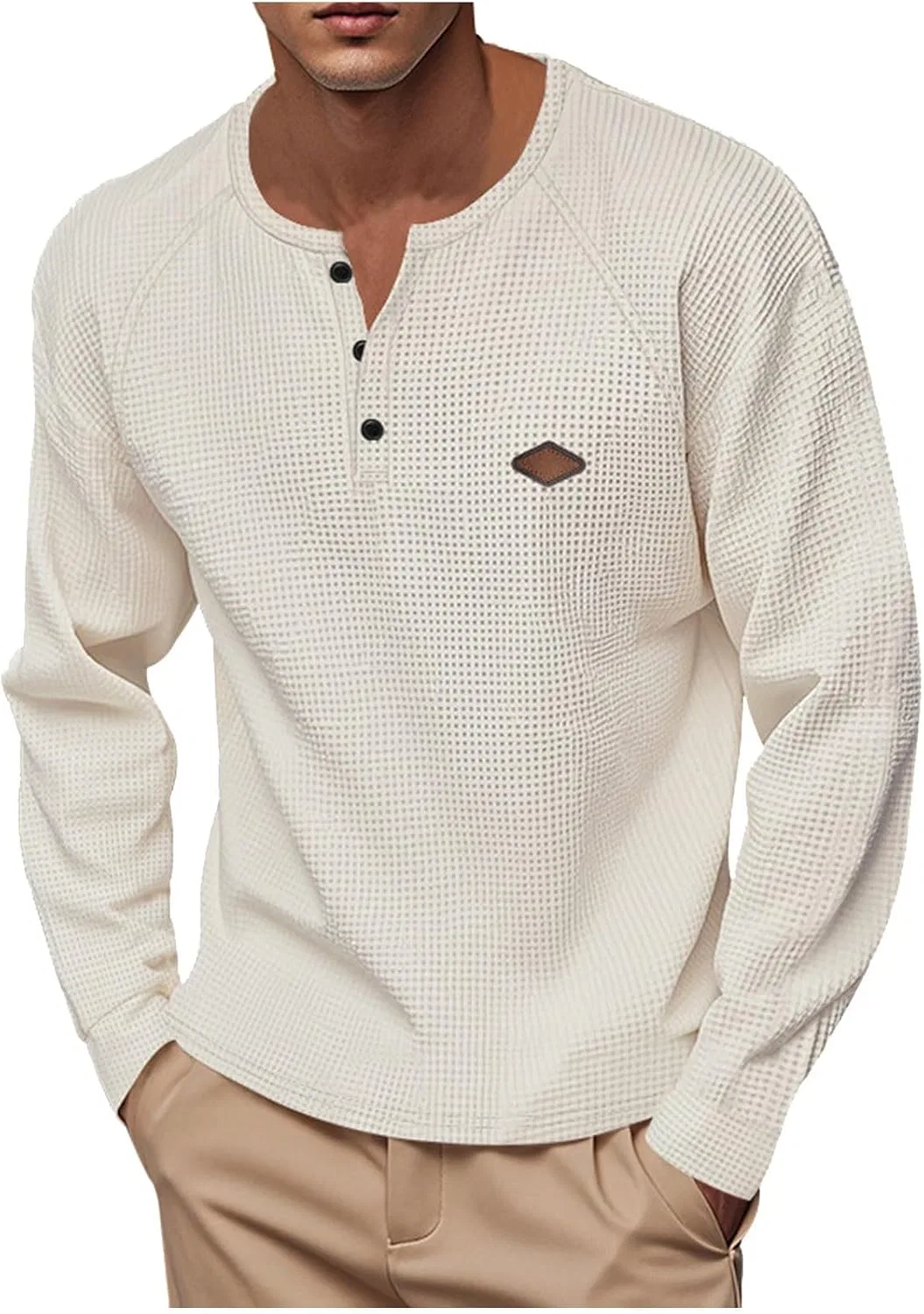 Мужская футболка-поло с вафельным трикотажем Henley, Beige