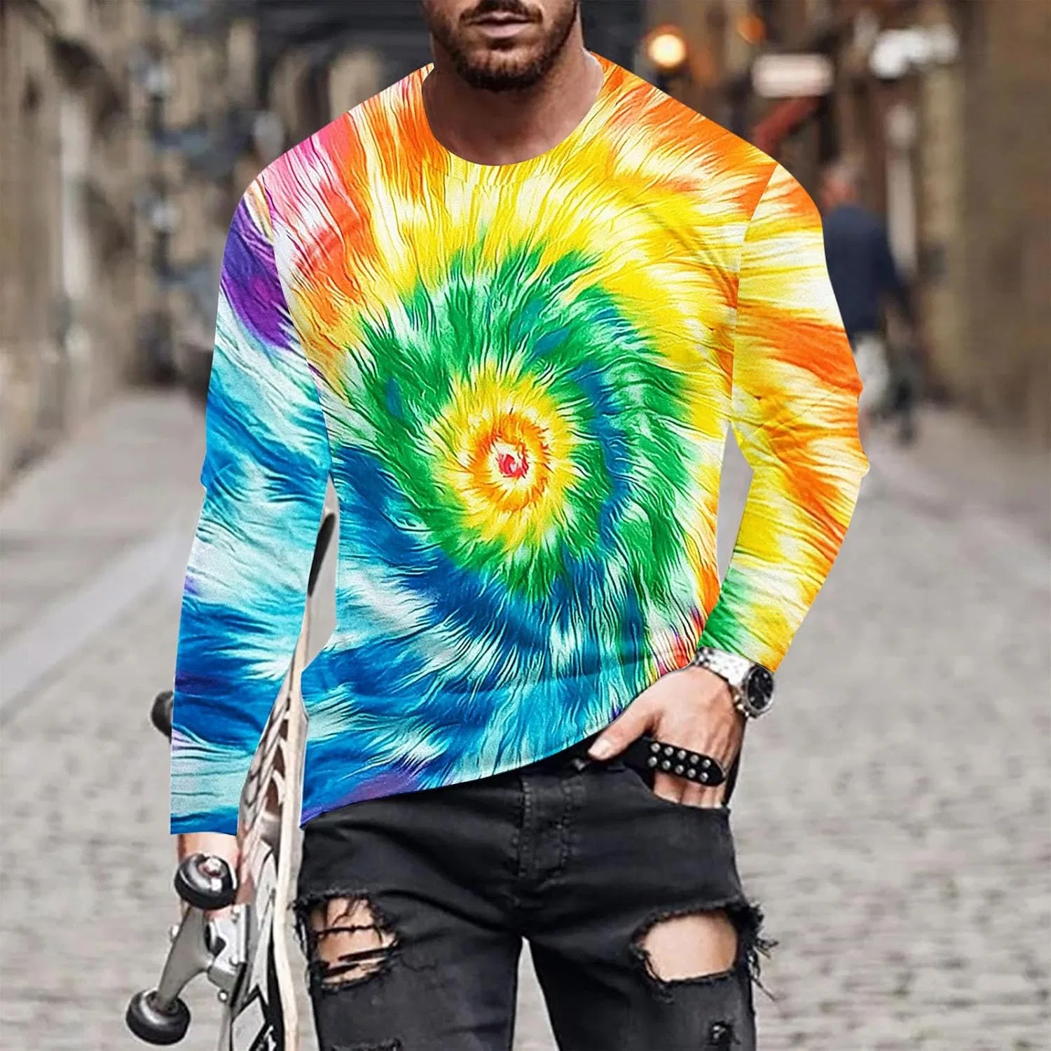 Мужская футболка с длинным рукавом Tie Dye, Yellow — фото 2