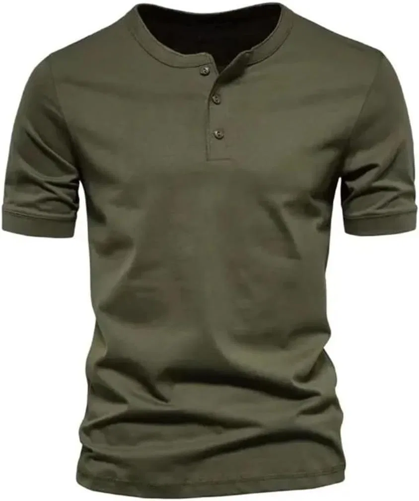 Мужская облегающая футболка с пуговицами Solid Color, Black — фото 2