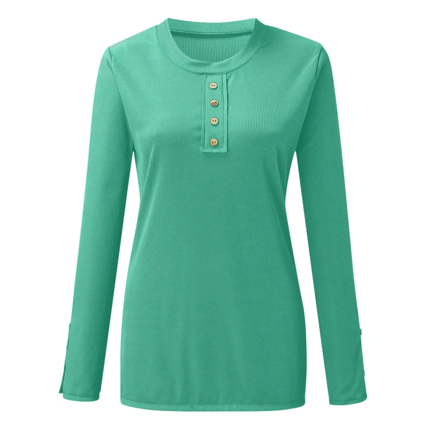 Женская футболка с длинным рукавом и пуговицами, Light Green — фото 2