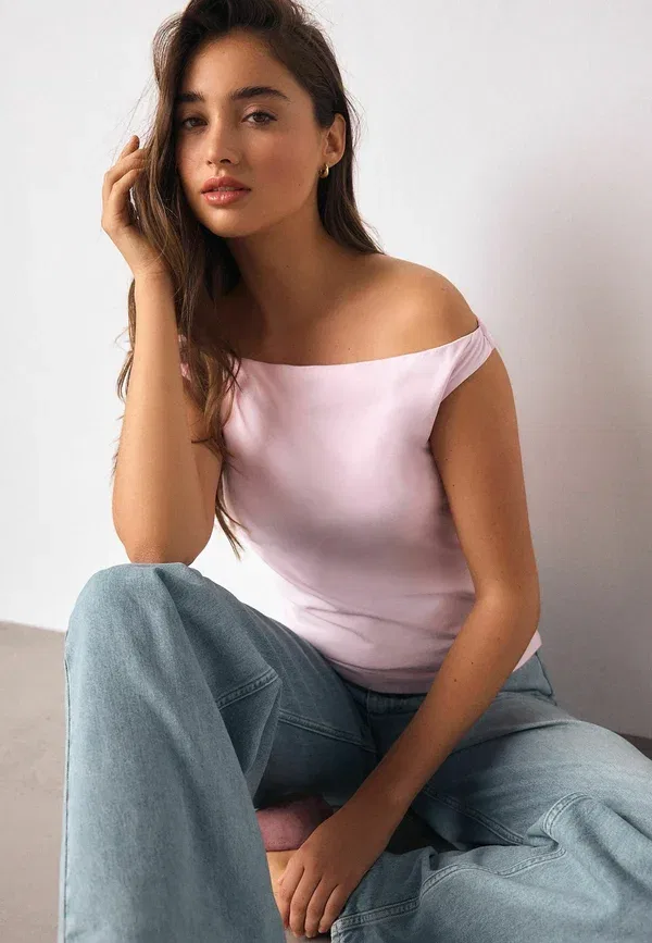 Топ хлопковый Square neck Next, blush pink, розовый — фото 4