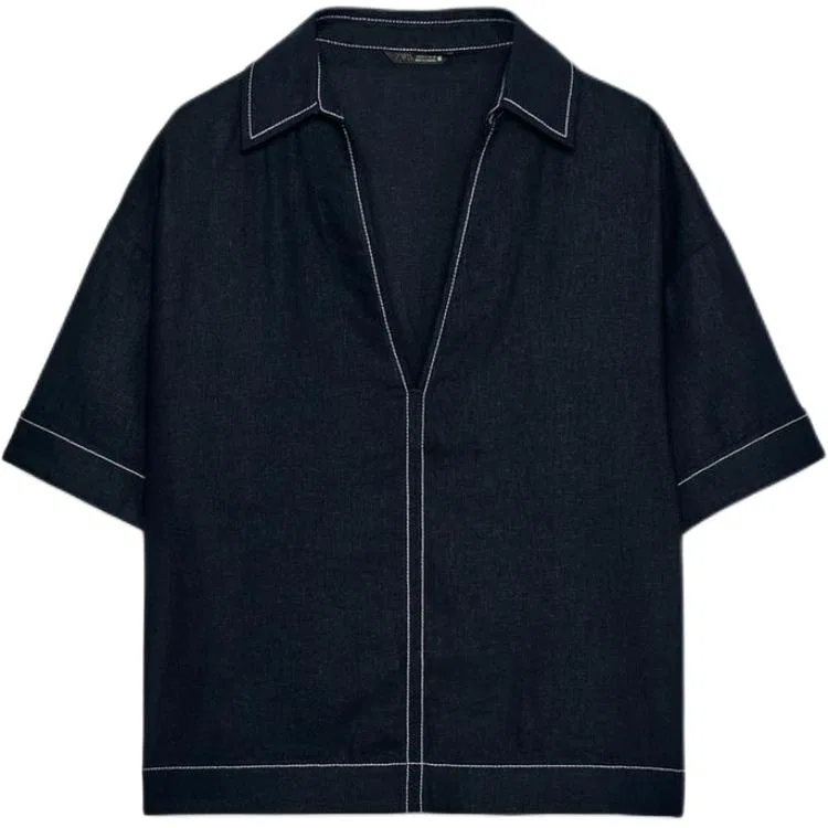 Женская рубашка с V-образным вырезом Sea Blue ZARA