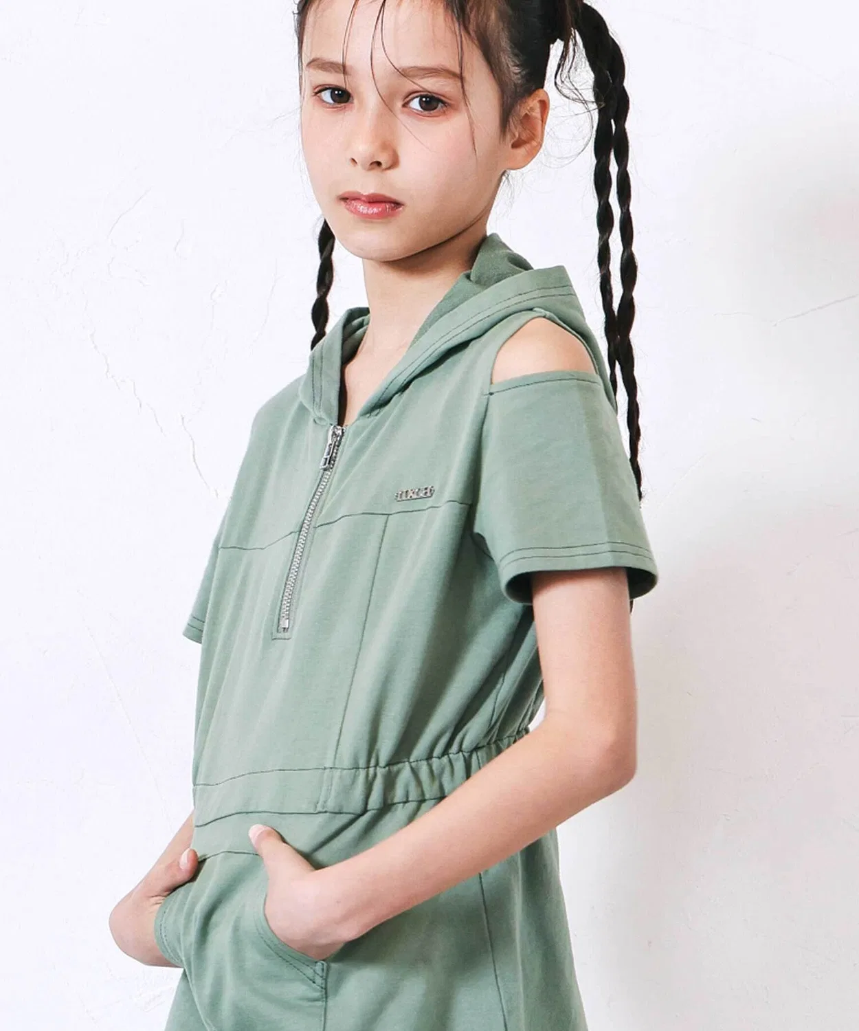 Детское платье-худи с принтом, с длинным рукавом модель Half Zip Shoulder Hoodie Dress, nexchic, Grey — фото 4