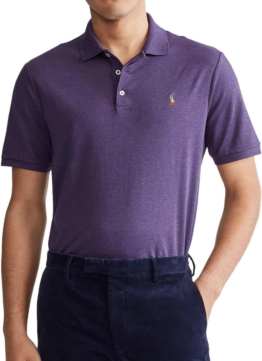 POLO RALPH LAUREN Мужская классическая футболка-поло из мягкого хлопка, Dark Purple With The Signature Multi-Colored Pony — фото 2