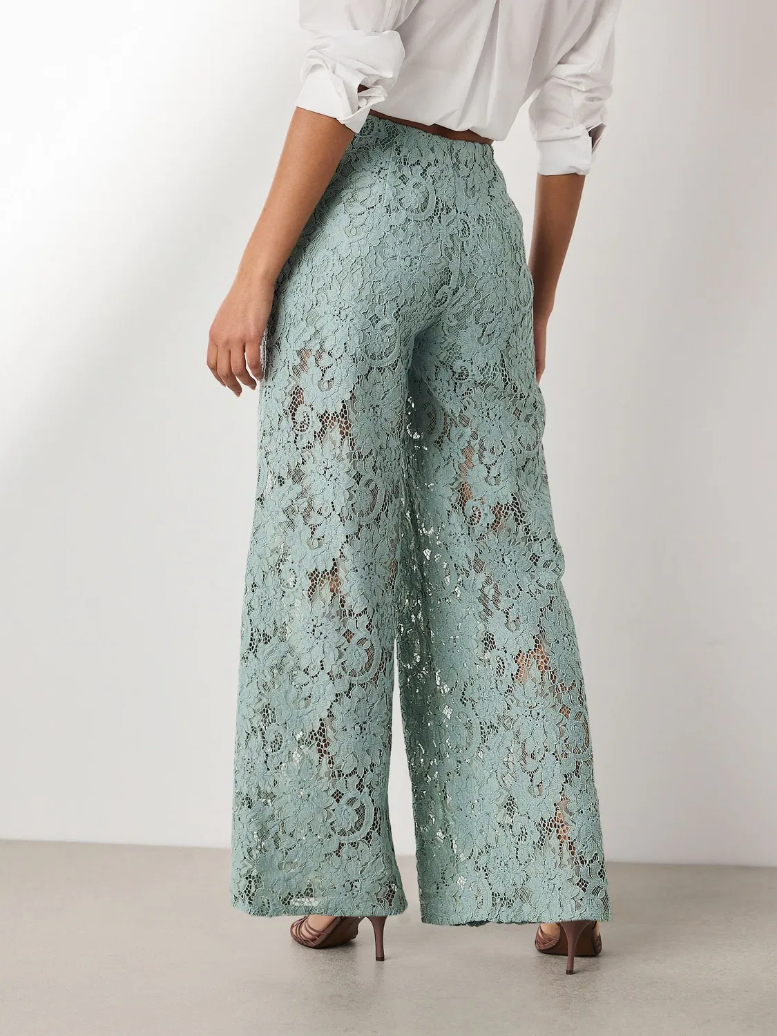 Брюки широкие, кружевные, Mint Green Next, Мятно-зеленый — фото 4