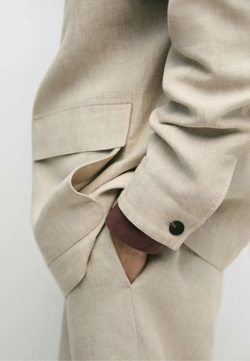 Рубашка-Куртка из 100% льна в стиле «total look» - летняя куртка Massimo Dutti, Beige — фото 4