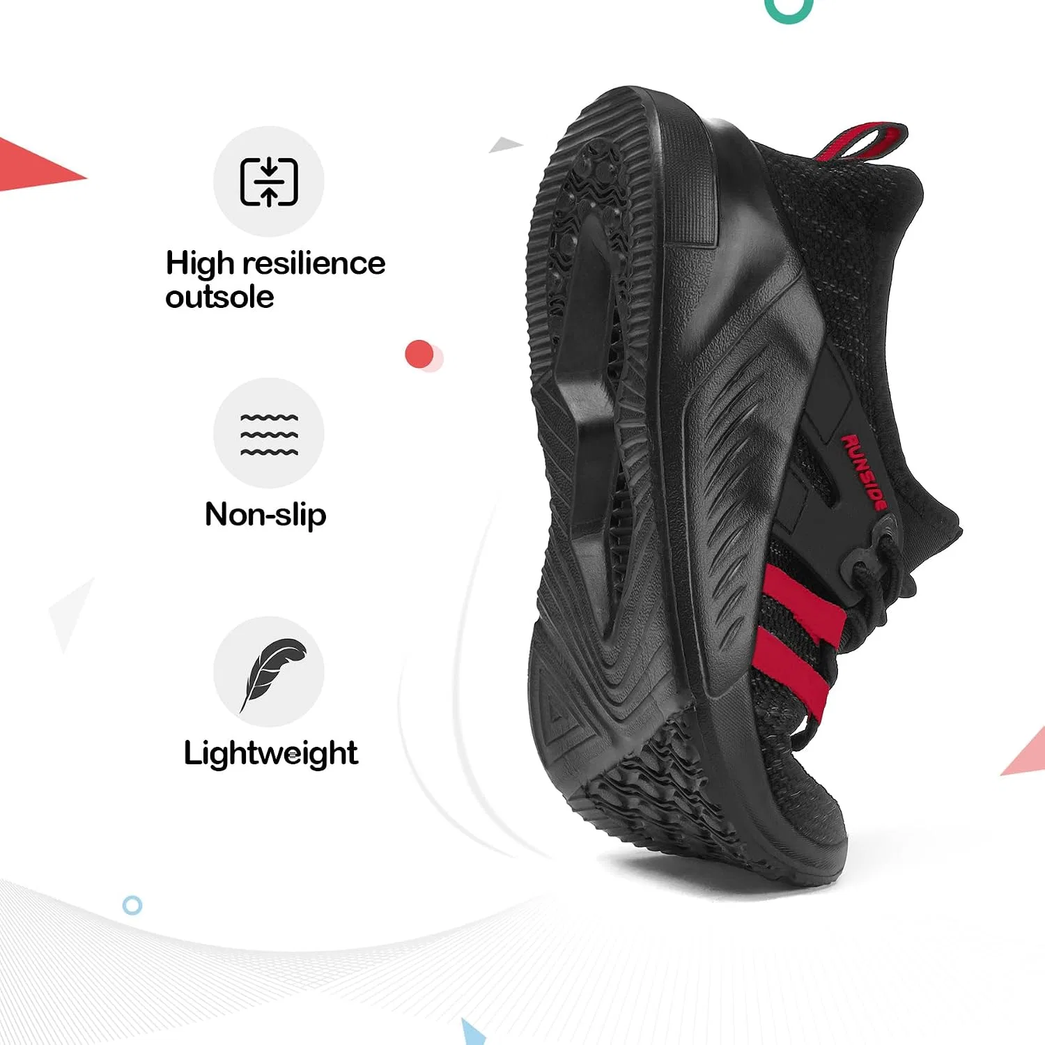 Детские кроссовки для девочек со шнуровкой RUNSIDE, Black/Red — фото 4