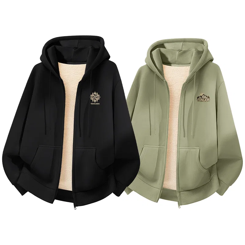 Детская толстовка на молнии с начесом Tonlion, Цвет Black/Palm Green