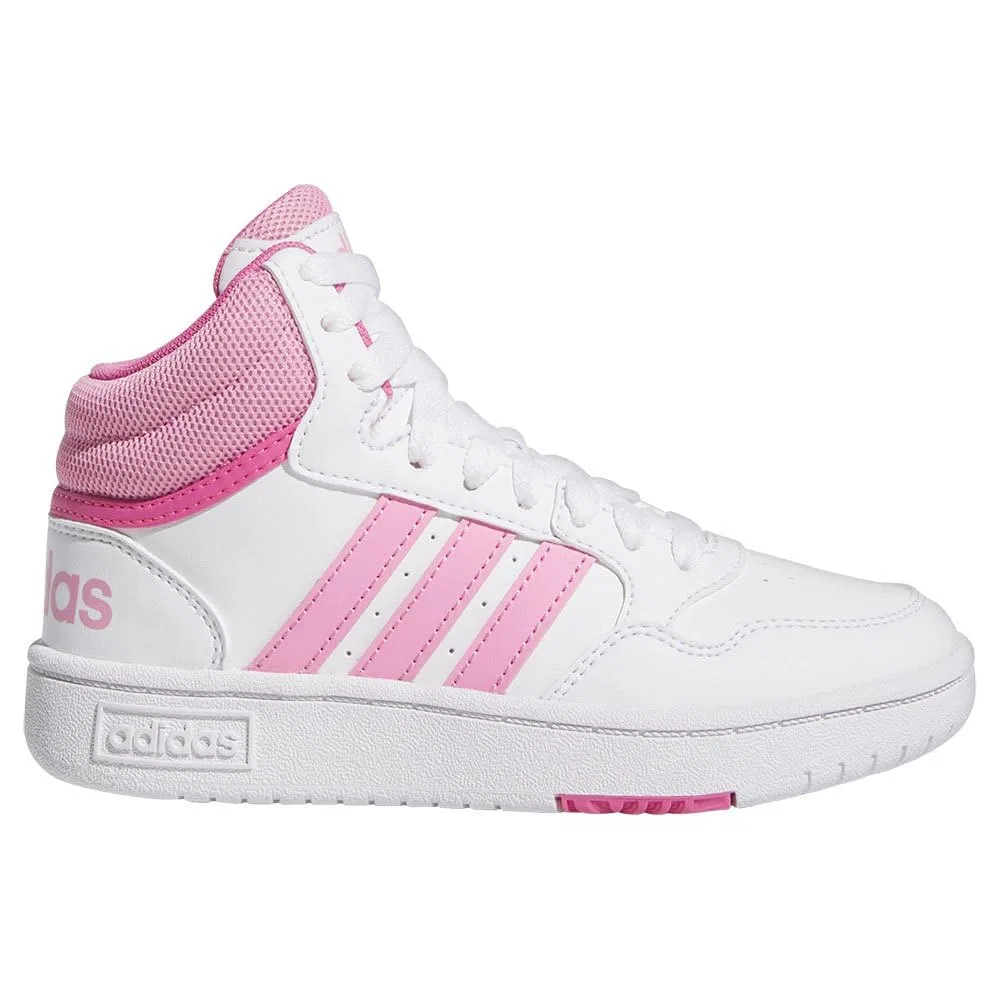 Детские кроссовки для мальчиков и девочек с высоким берцем Hoops Mid 3.0k Adidas, Cloud White Bliss Pink Pulse Magenta
