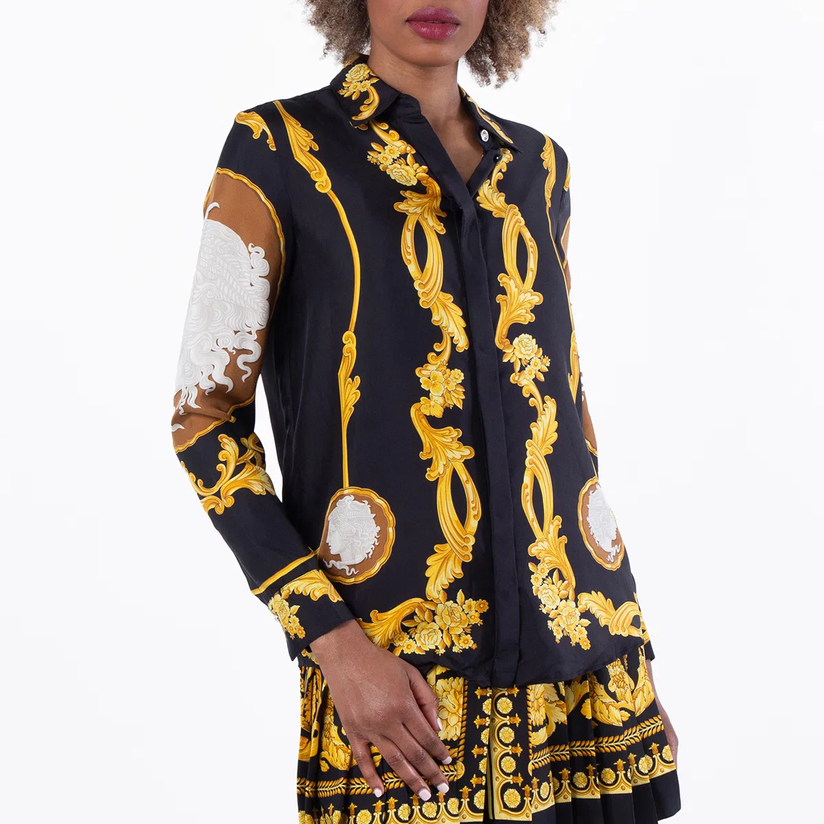 Рубашка на пуговицах с принтом Cameo Silk Versace, Black/Gold — фото 3