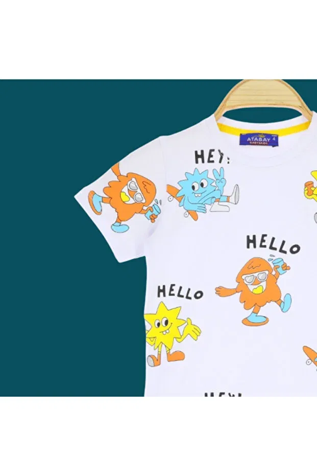 Детская футболка для девочек с принтом Hello Hey Cute Colorful Cheerful Printed Tshirt Seasonal Cotton Nr Narrengi, White — фото 3