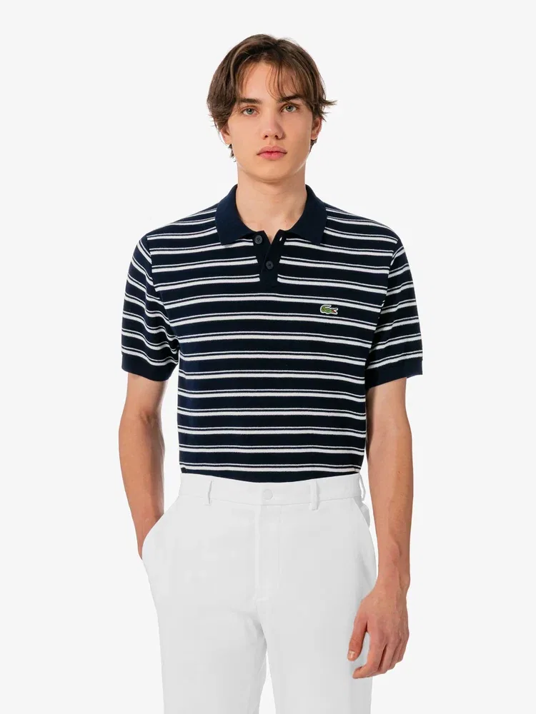 Свитер мужской с поло, мульти-полоска LACOSTE, Navy