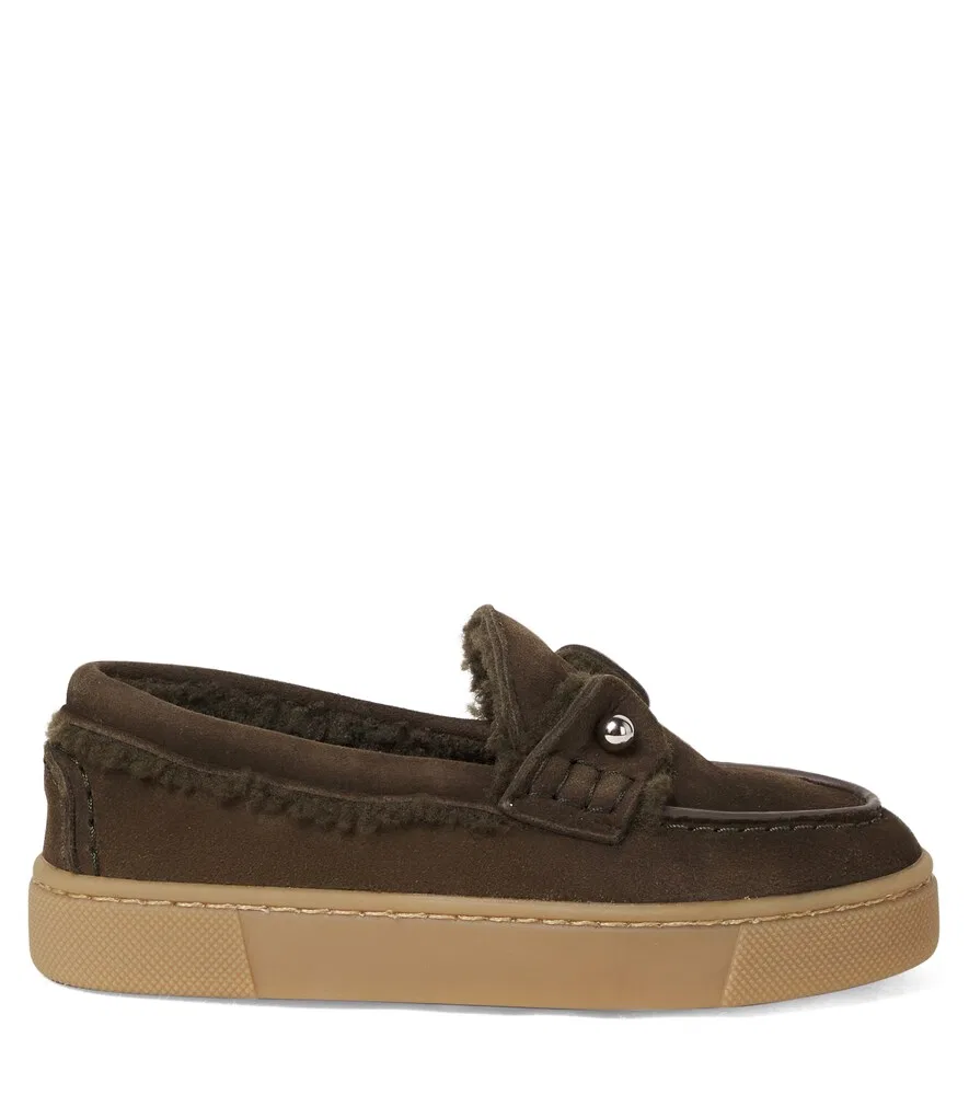 Лоферы Chambelikid из замши с подкладкой из овчины Christian Louboutin Kids, коричневый — фото 4