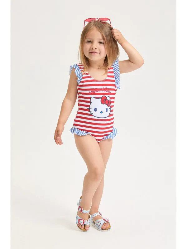 Купальник hello kitty intero righe Monnalisa, Rosso/Bianco