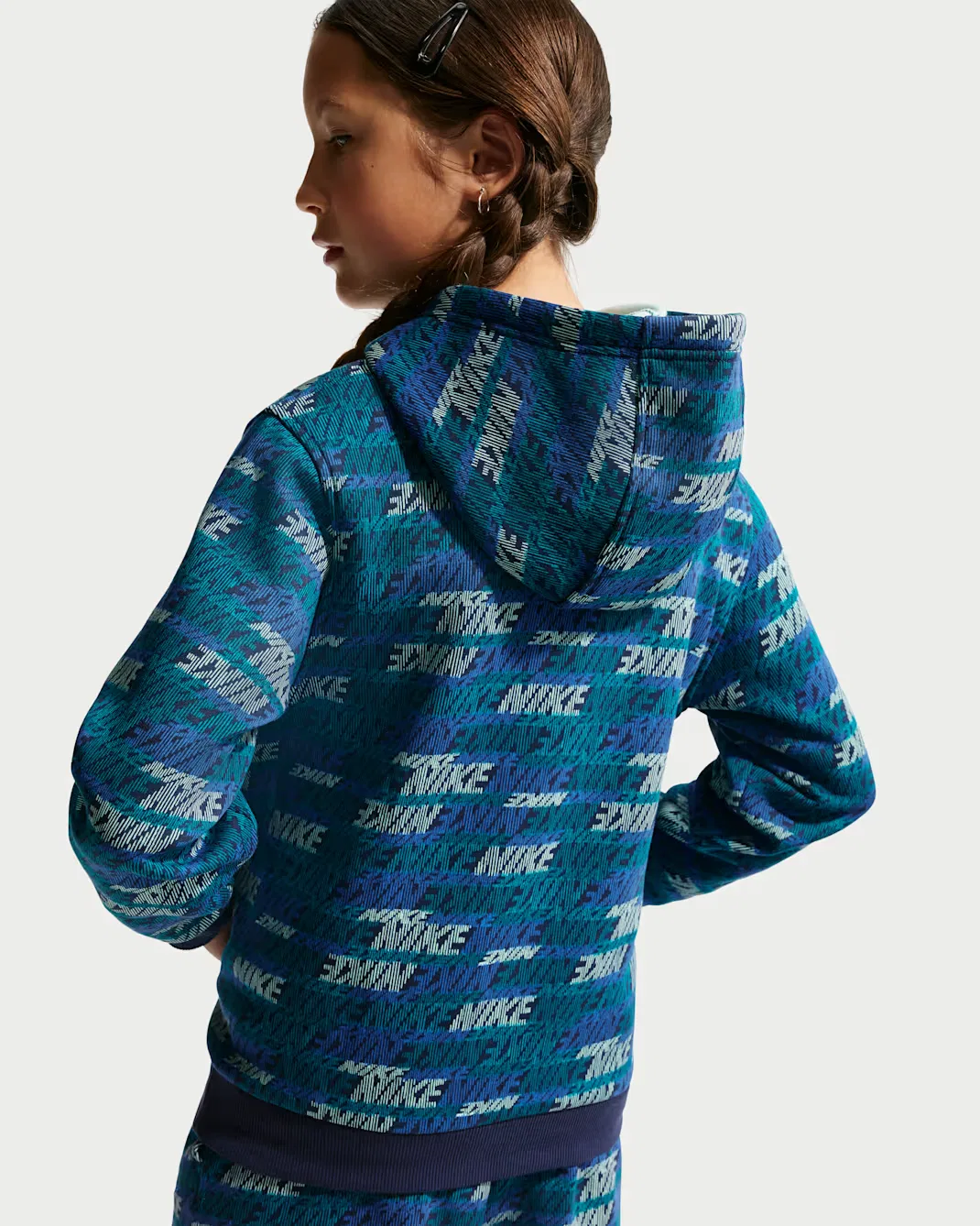 Толстовка с капюшоном для детей постарше Nike Sportswear Club Fleece, Bright Spruce/Midnight Navy/Game Royal — фото 4