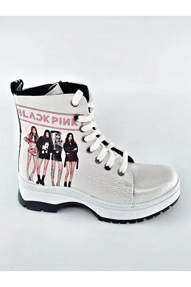 Детские ботинки для девочек с принтом Blackpink printed Bdkbutik, White — фото 2
