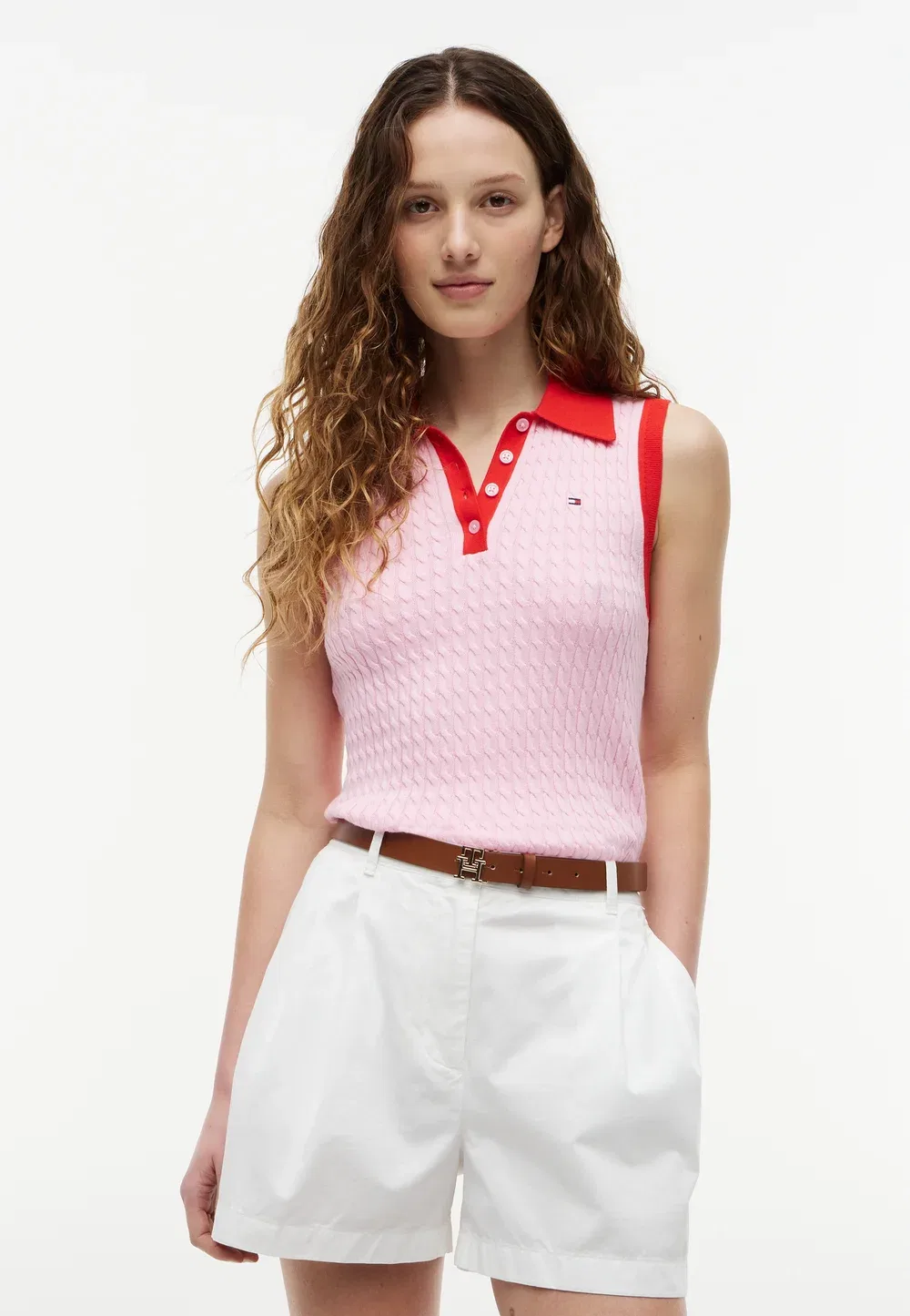 Рубашка-Поло без рукавов с тонким узором Tommy Hilfiger, Classic Pink