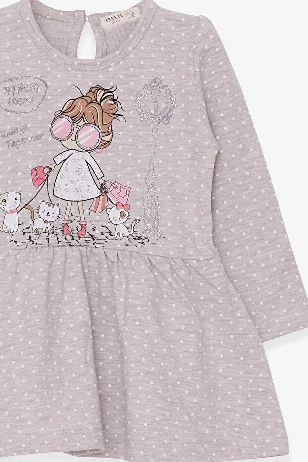 Детское платье для девочек с принтом Glittery Printed Girl With Glasses Breeze, Beige Melange — фото 3