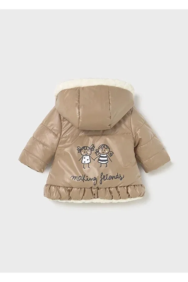 Детское зимнее пальто для девочек двустороннее Winter baby girl reversible coat Mayoral, Beige — фото 2
