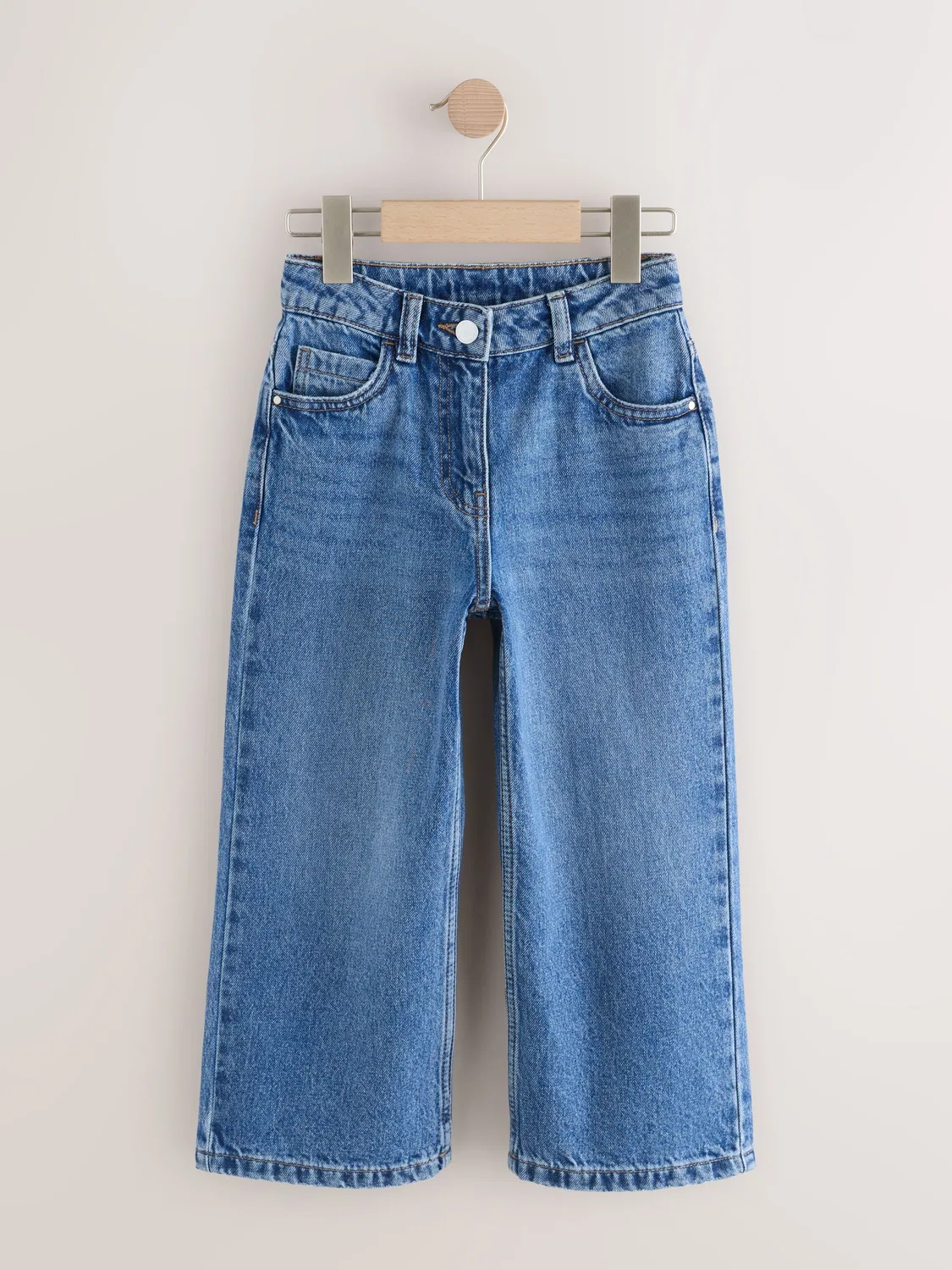Джинсы широкие, модель Mid Denim Wide Leg Next, голубой деним — фото 4