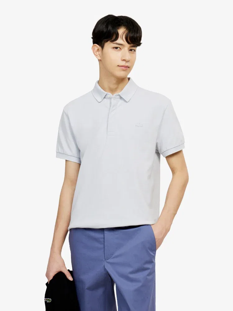 Поло мужское Lacoste PARIS, с коротким рукавом, серебро