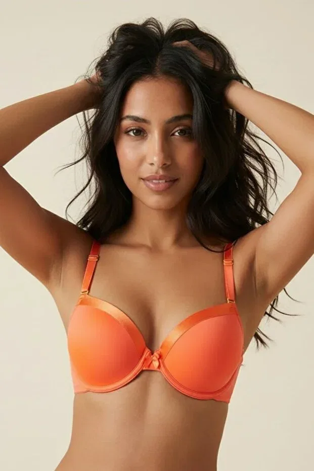 Детский бюстгальтер для девочек с сатиновой отделкой Neon Orange Young Girls Satin Detailed Padded Underwire Bra Manken, Neon Orange