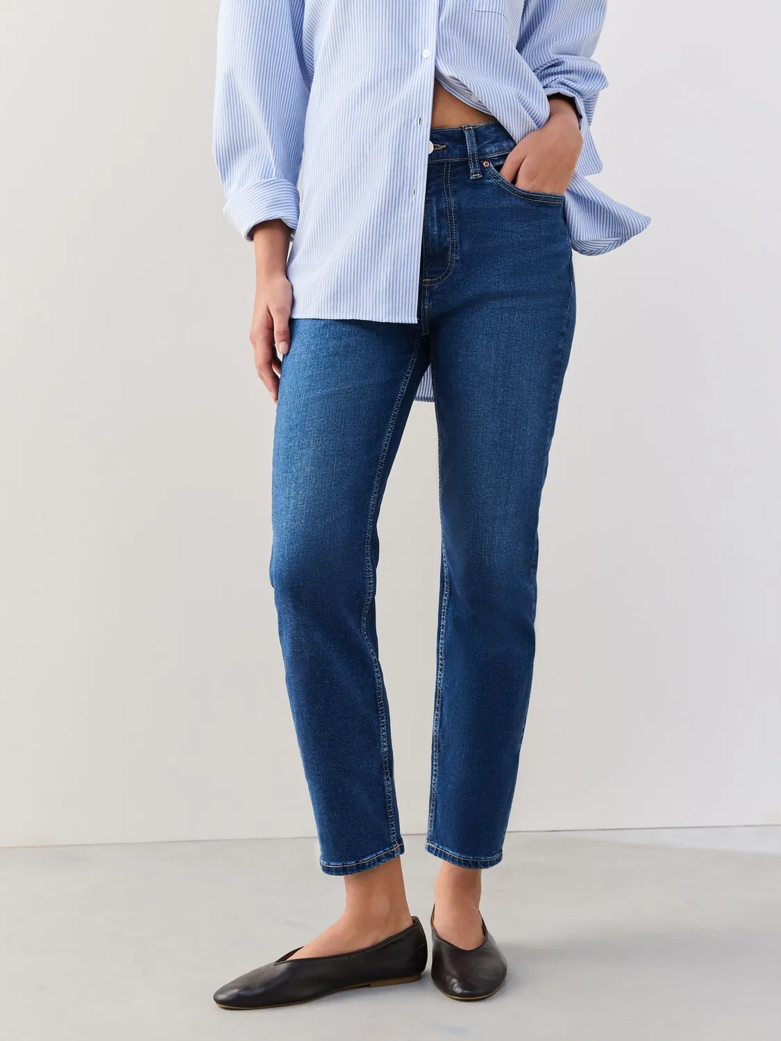Джинсы зауженные укороченные Dark Blue Slim Cropped Next, темно-синий — фото 2