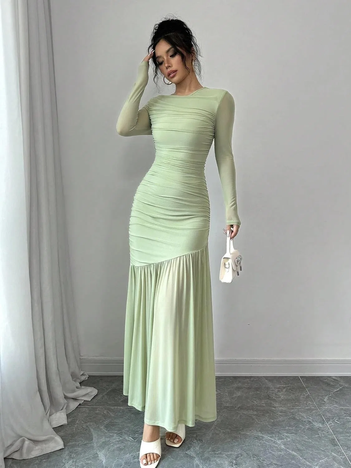 Женское элегантное платье с длинным рукавом, Mint Green — фото 2