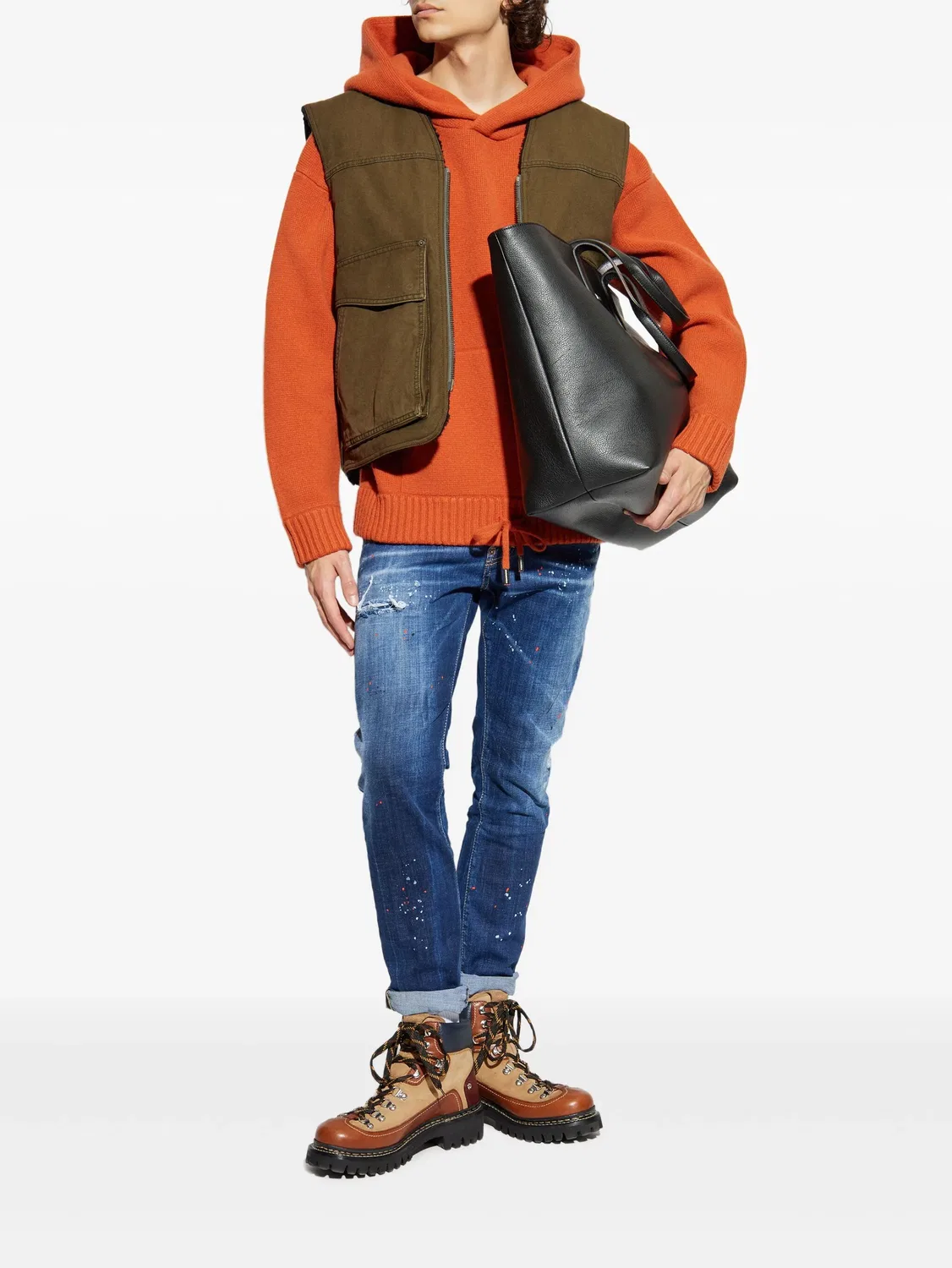Свитшот с капюшоном и кенгуру карманом DSQUARED2, оранжевый — фото 2