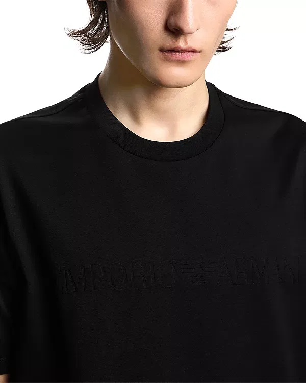 Мужская футболка с принтом Essential Cotton T Shirt With Jacquard Logo Emporio Armani, Black Beauty — фото 4