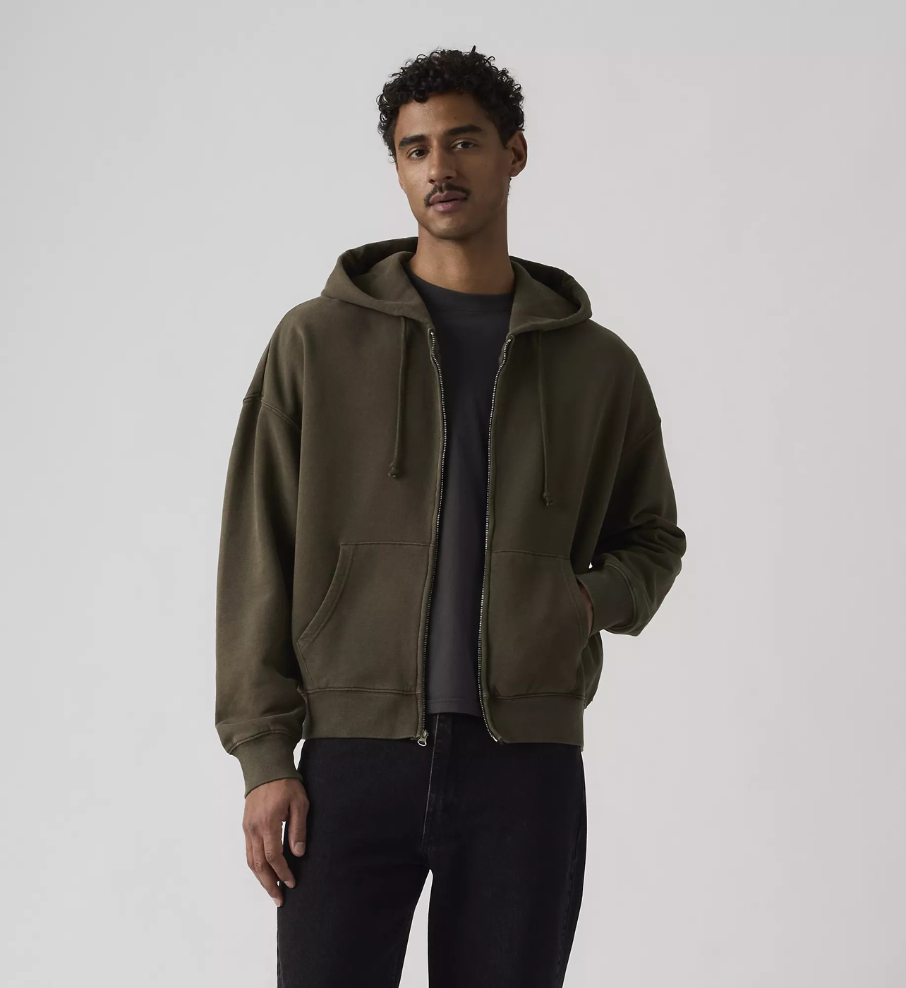 Толстовка Levi's Premium Hayes Boxy Grunge Wash Full-zip, коричневый — фото 3
