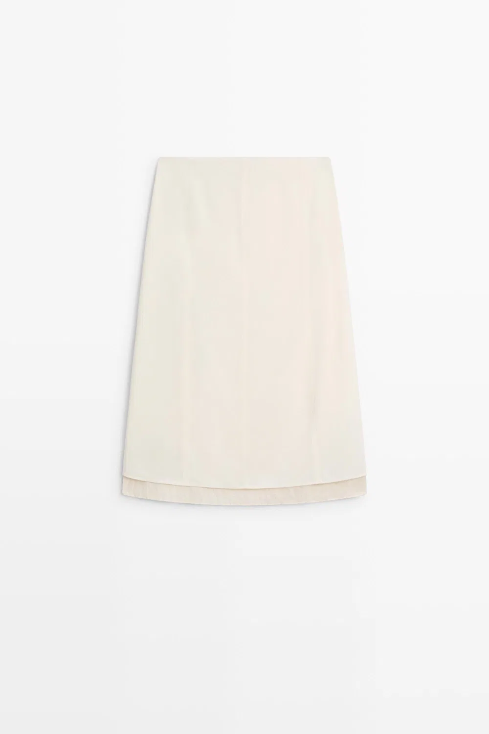 Юбка-миди Massimo Dutti Double-Layered Midi With Seam Detail, кремовый — фото 2