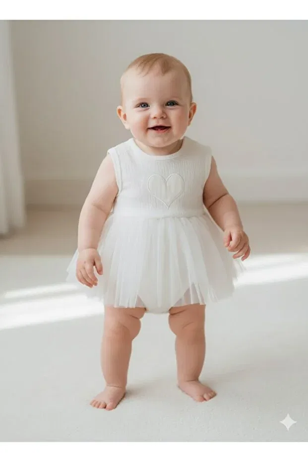 Детское боди-комбинезон для девочек с юбкой из тюля Minikincibaby, White