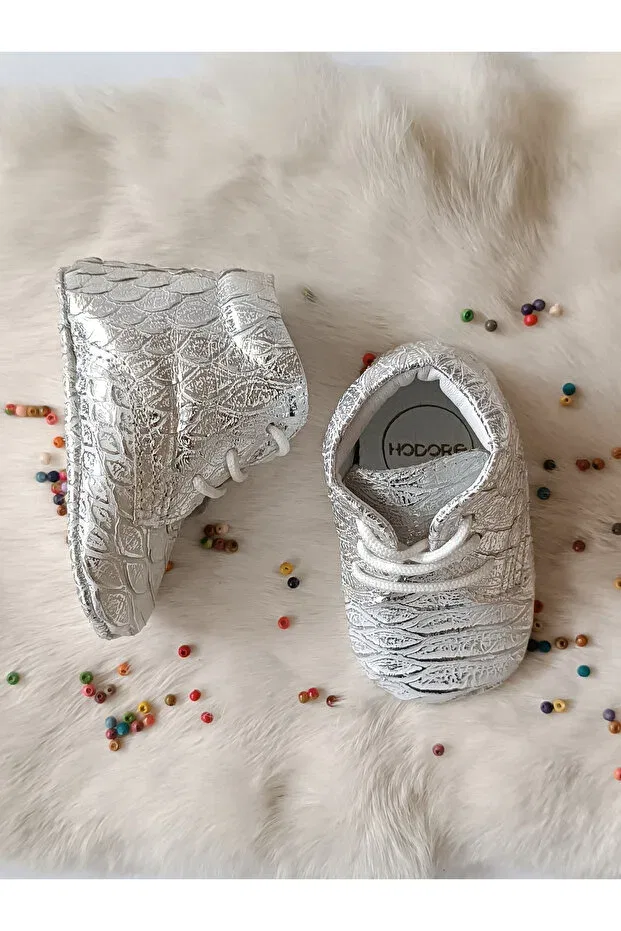 Детские пинетки для новорожденных с принтом Hodore, Patterned Silver — фото 3