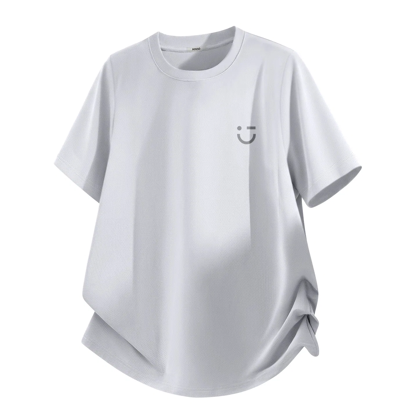 Футболка детская с принтом M22 Light Gray Smiley Face Chest Logo MINISO, Glacier Blue — фото 3